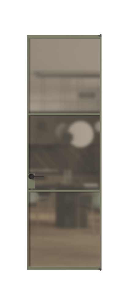 Алюминиевая дверь АЛПЛ040.03 Алюминий оливковый тёмный Сатинированное бронзовое стекло, триплекс Цена 123970  | Volhovec