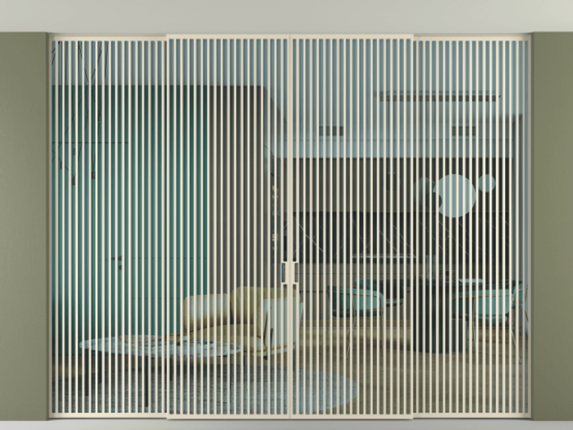 Перегородка Формато внутри проёма скрытое крепление в потолок 4 створки АЛПР 040.06 Алюминий бежево-серый Прозрачное голубое стекло, триплекс Цена 802012 ₽ | Volhovec