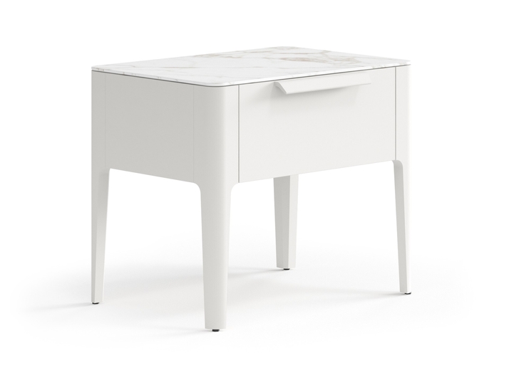 Мебель Тумба прикроватная Piega 1 ящик. Цвет Матовый тёплый серый. Материал Гладкая эмаль. Коллекция Тумба прикроватная Piega 1 ящик. Картинка.