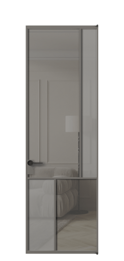 Дверь межкомнатная АЛПЛ041.21 АКЛС Серый сатин матовое + Серый прозрачное. Цвет Алюминий классический серый. Материал Алюминий в эмали. Коллекция Mosaic. Картинка.