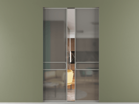 Алюминевая перегородка АЛПР 040.02 МНСР Серый сатин триплекс. Цвет Алюминий нейтральный серый. Материал Алюминий в эмали. Коллекция Перегородка Formato скрытый пенал 2 створки. Картинка.