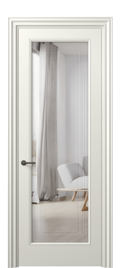 Дверь межкомнатная 8400 МЖМ Двустороннее зеркало с гравировкой. Цвет Матовый жемчужный. Материал Гладкая эмаль. Коллекция Mascot. Картинка.