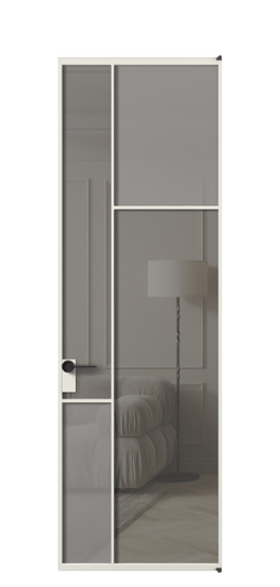 Дверь межкомнатная АЛПЛ041.11 АСР Серый сатин матовое + Серый прозрачное. Цвет Алюминий серый. Материал Алюминий в эмали. Коллекция Mosaic. Картинка.